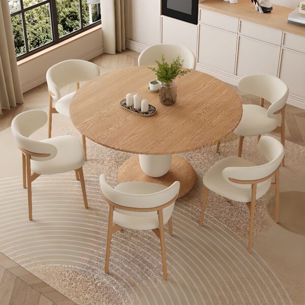 Set Meja Makan Bulat Kayu Jati 6 Kursi Desain Modern