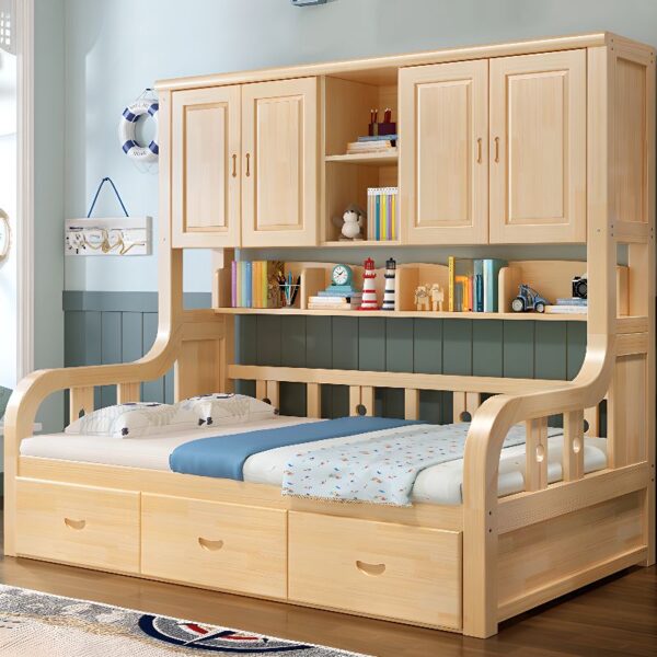 Tempat Tidur Tingkat Dengan Lemari dan Rak