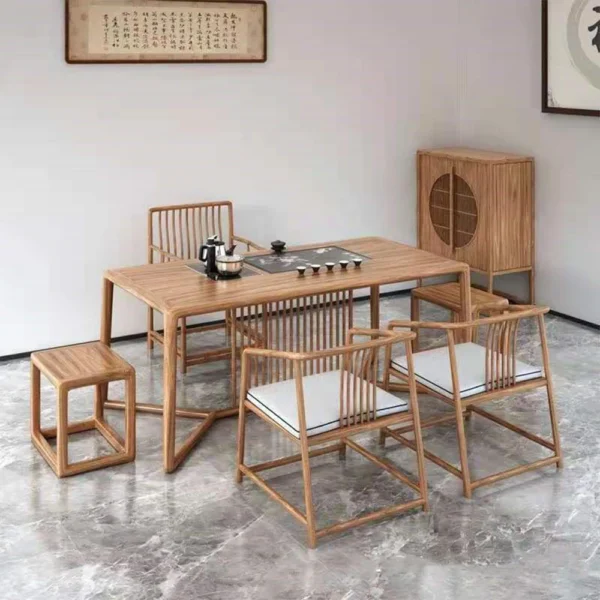 Chinese Tea Table Kayu Jati 5 Kursi Minimalis Modern