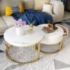 Coffee Table Bundar Kaki Stainless Top Marmer Mewah