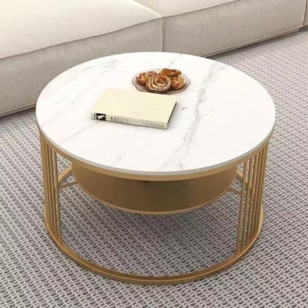 Coffee Table Bundar Top Marmer Elegan