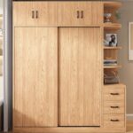 Lemari Pakaian Minimalis Modern Pintu Sliding Dengan Rak