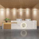 Meja Resepsionis Hotel Motif Marmer Minimalis Modern