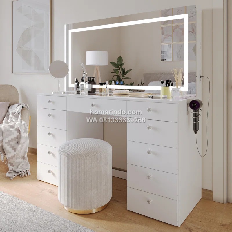 Meja Rias Minimalis Premium Orla Dengan 11 Laci Dan Lampu LED