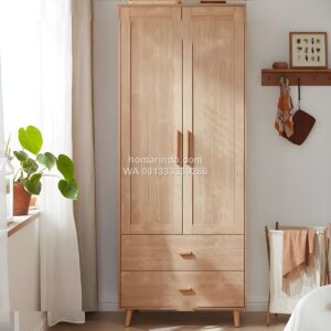 Lemari Baju Anak Kayu Jati Natural Minimalis 2 Pintu