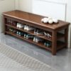 Bench Rak Sepatu Kayu Jatu Espresso Natural Kayu 2 Tingkat