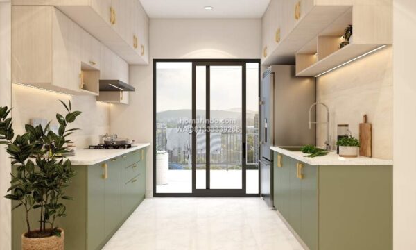Kitchen Set Paralel Minimalis Modern Warna Hijau Sage