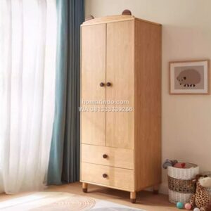 Lemari Baju Anak 2 Pintu Dan 2 Laci Kayu Jati