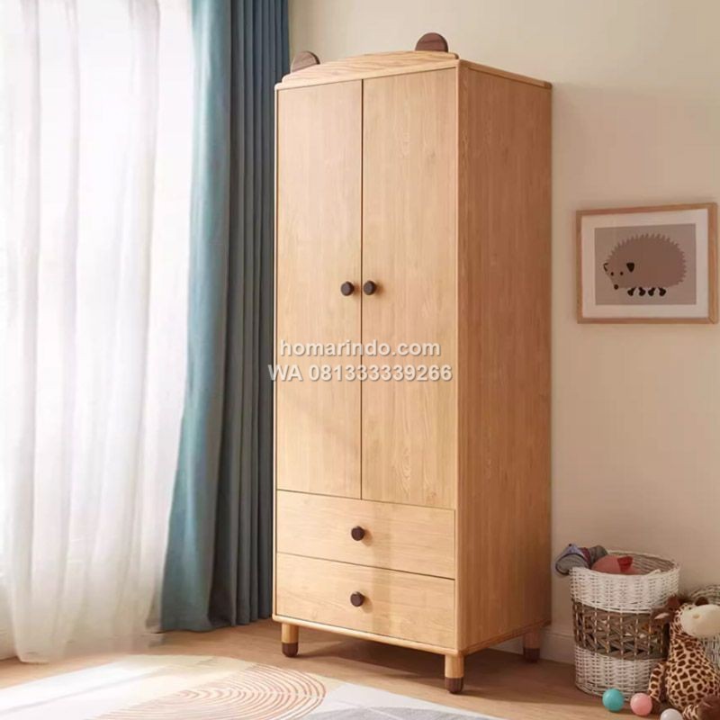 Lemari Baju Anak 2 Pintu Dan 2 Laci Kayu Jati