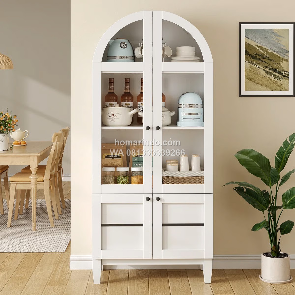 Lemari Hias Lengkung Pintu Kaca Minimalis Modern