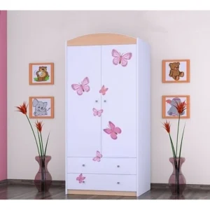 Lemari Pakaian Anak Warna Pink Kupu-Kupu