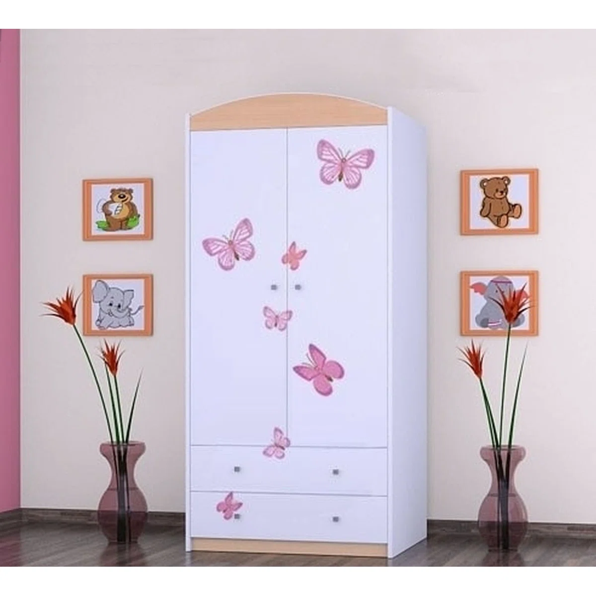 Lemari Pakaian Anak Warna Pink Kupu-Kupu