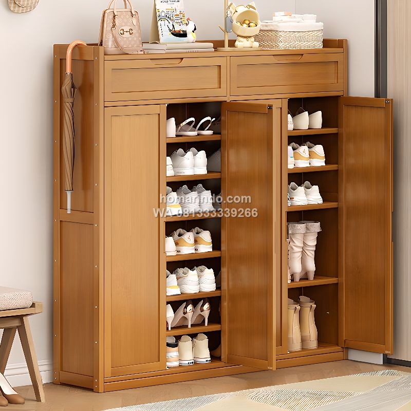Lemari Penyimpanan Sepatu 9 Susun Kayu Jati Natural