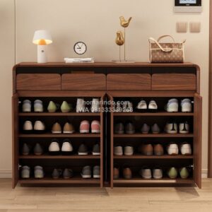Lemari Sepatu Kayu Jati 4 Pintu Minimalis Modern
