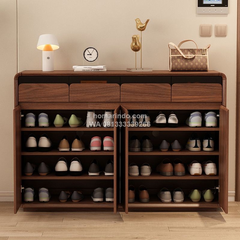 Lemari Sepatu Kayu Jati 4 Pintu Minimalis Modern
