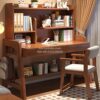 Meja Belajar Kayu Dengan Rak Buku Minimalis