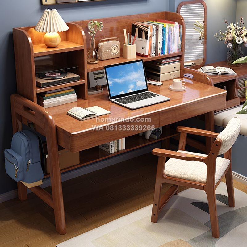 Meja Belajar Kayu Jati Multifungsi Modern