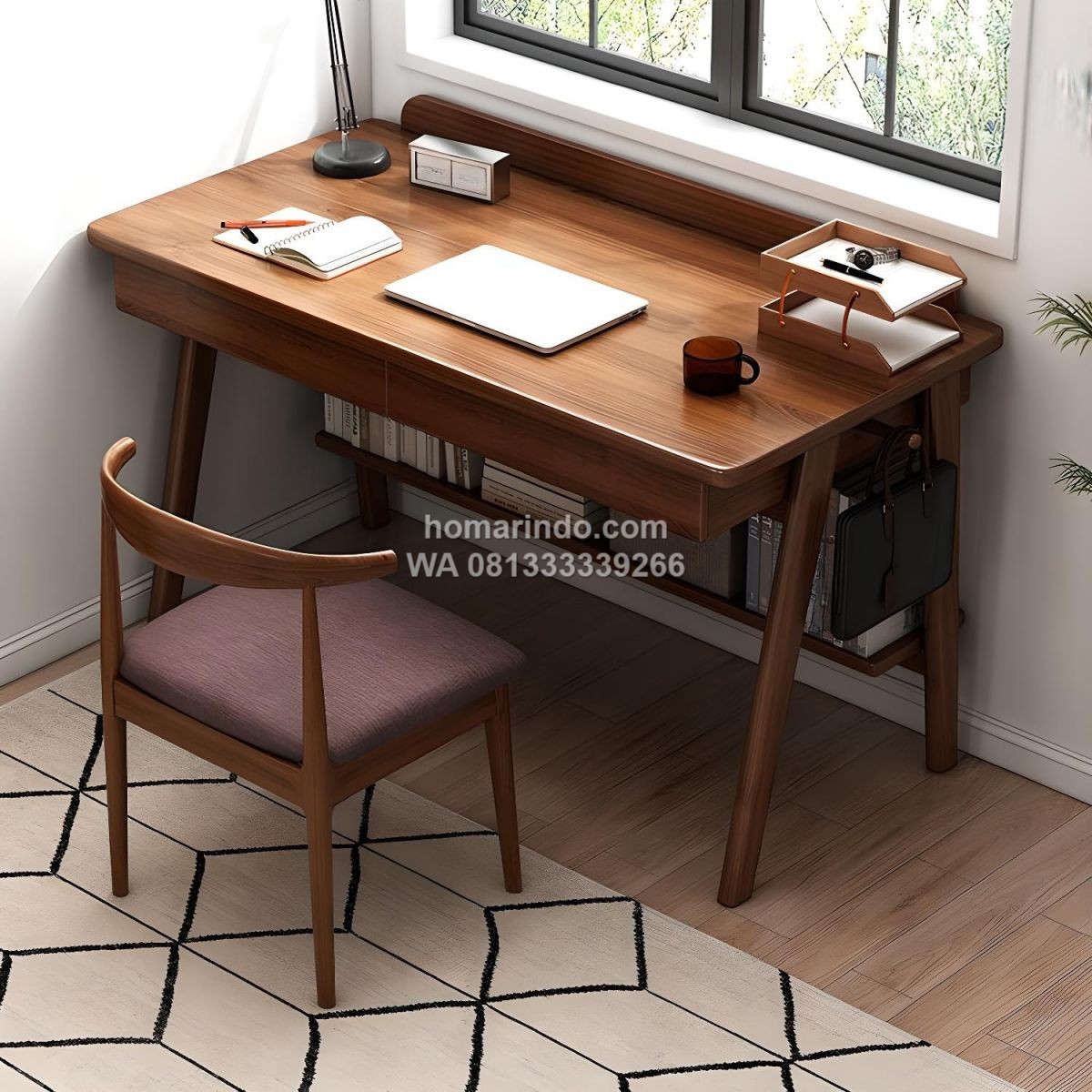 Meja Belajar Kayu Minimalis 2 Laci Terbaru