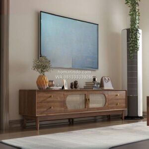 Meja TV Minimalis Kayu Jati 4 Laci Modern