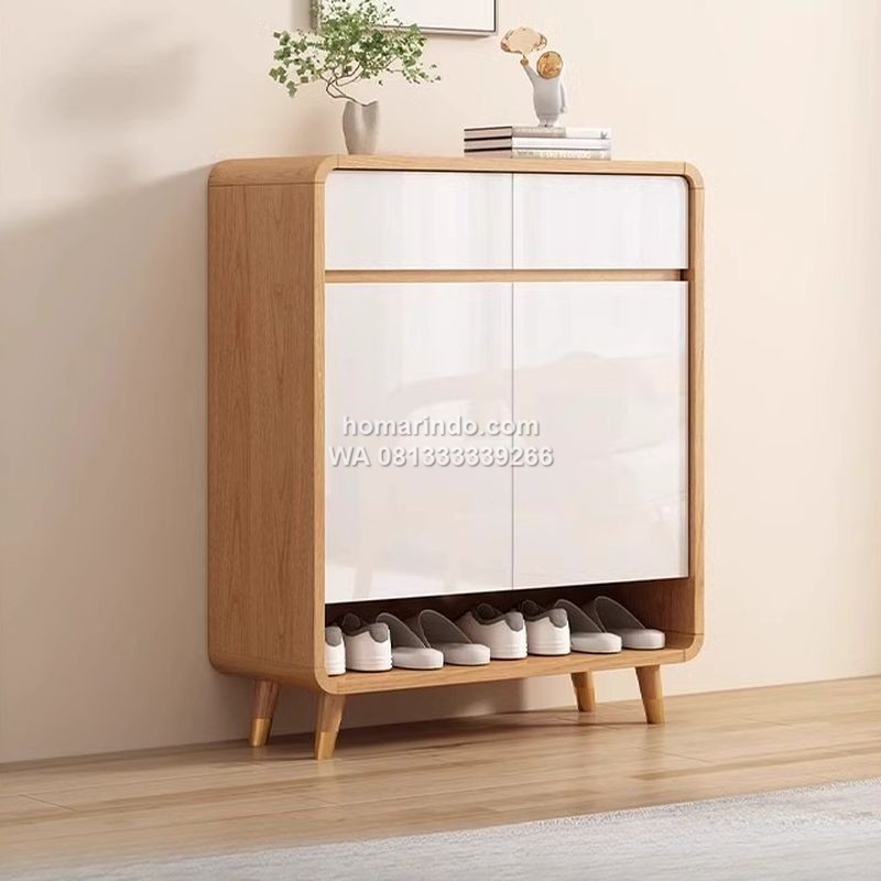 Rak Sapatu Retro Kayu Jati Dengan 2 Laci