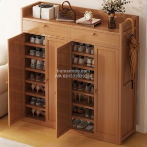 Rak Sepatu Kayu Jati Tertutup Minimalis 2 Laci