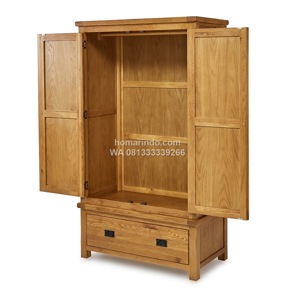 Lemari Baju Gantung Kayu Jati Minimalis 2 Pintu Dan Laci