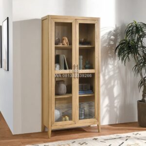 Lemari Pajangan Kayu Jati Natural 2 Pintu Kaca