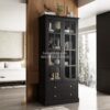 Lemari Pajangan Kayu Pintu Kaca 2 Laci Warna Hitam