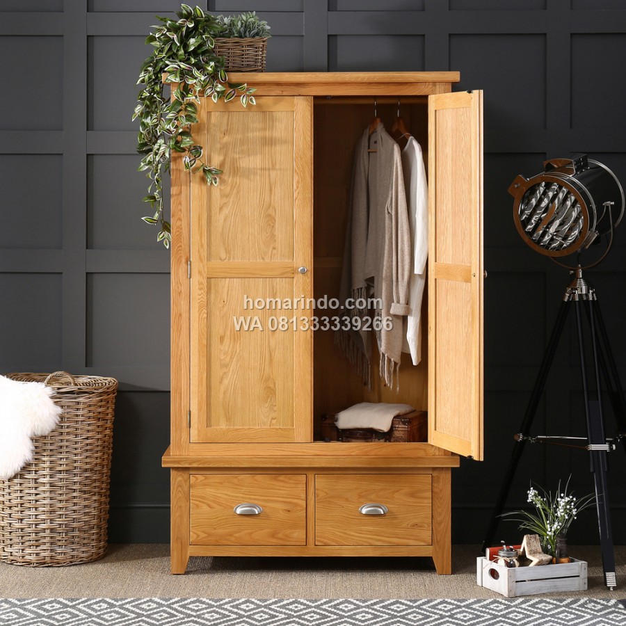Lemari Pakaian Minimalis Kayu 2 Pintu Dan Laci