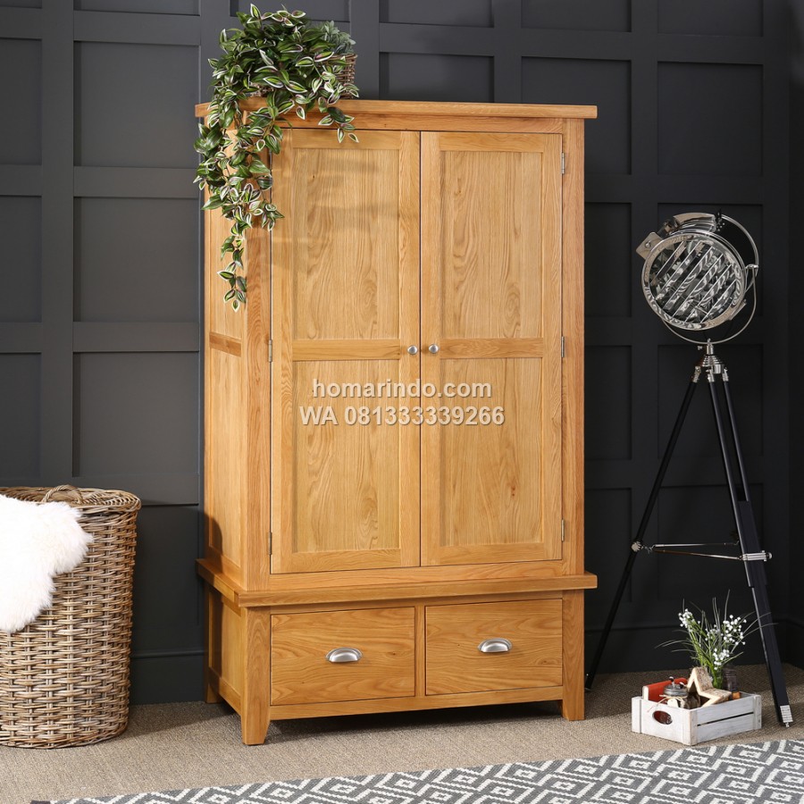 Lemari Pakaian Minimalis Kayu 2 Pintu Dan Laci