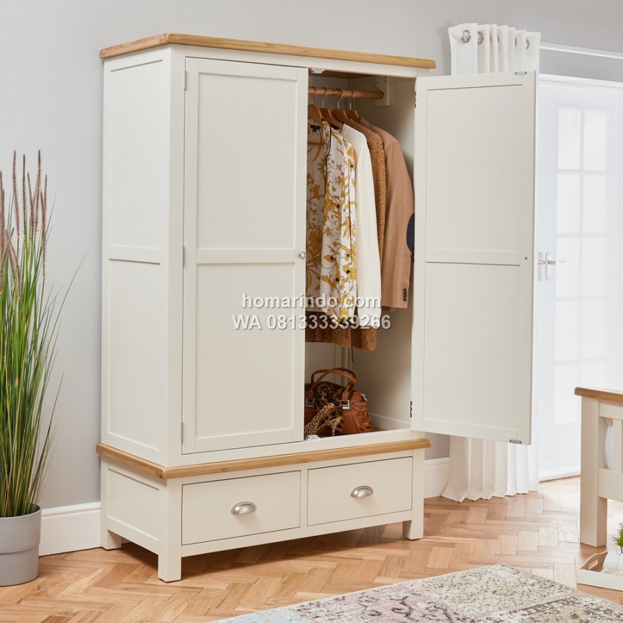 Lemari Pakaian Minimalis Kayu 2 Pintu Dan Laci