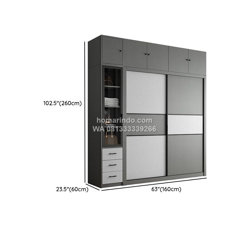 Ukuran Lemari Pakaian Serbaguna Pintu Sliding Minimalis