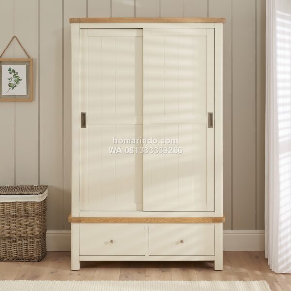 Lemari Pakaian Sliding 2 Pintu Warna Putih