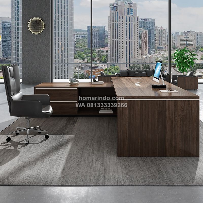 Meja Kerja Kantor Direktur Model L Shape Minimalis