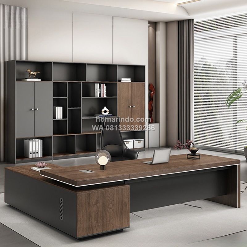 Meja Kerja Kantor Direktur Model L Shape Minimalis