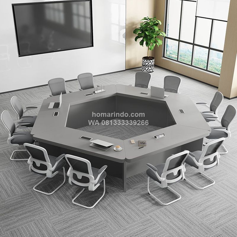 Meja Meeting Segi 6 Minimalis Modern Warna Putih