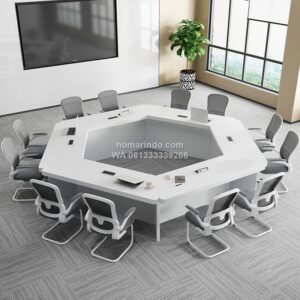 Meja Meeting Segi 6 Minimalis Modern Warna Putih
