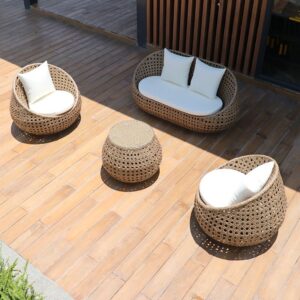 Sofa Conversation Outdoor Rotan Sintetis Dengan Bantalan
