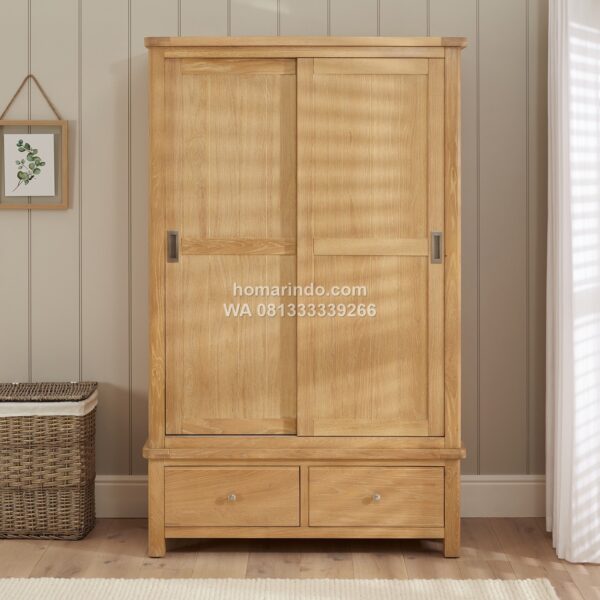 Wardrobe Kayu Jati Minimalis 2 Pintu Sliding