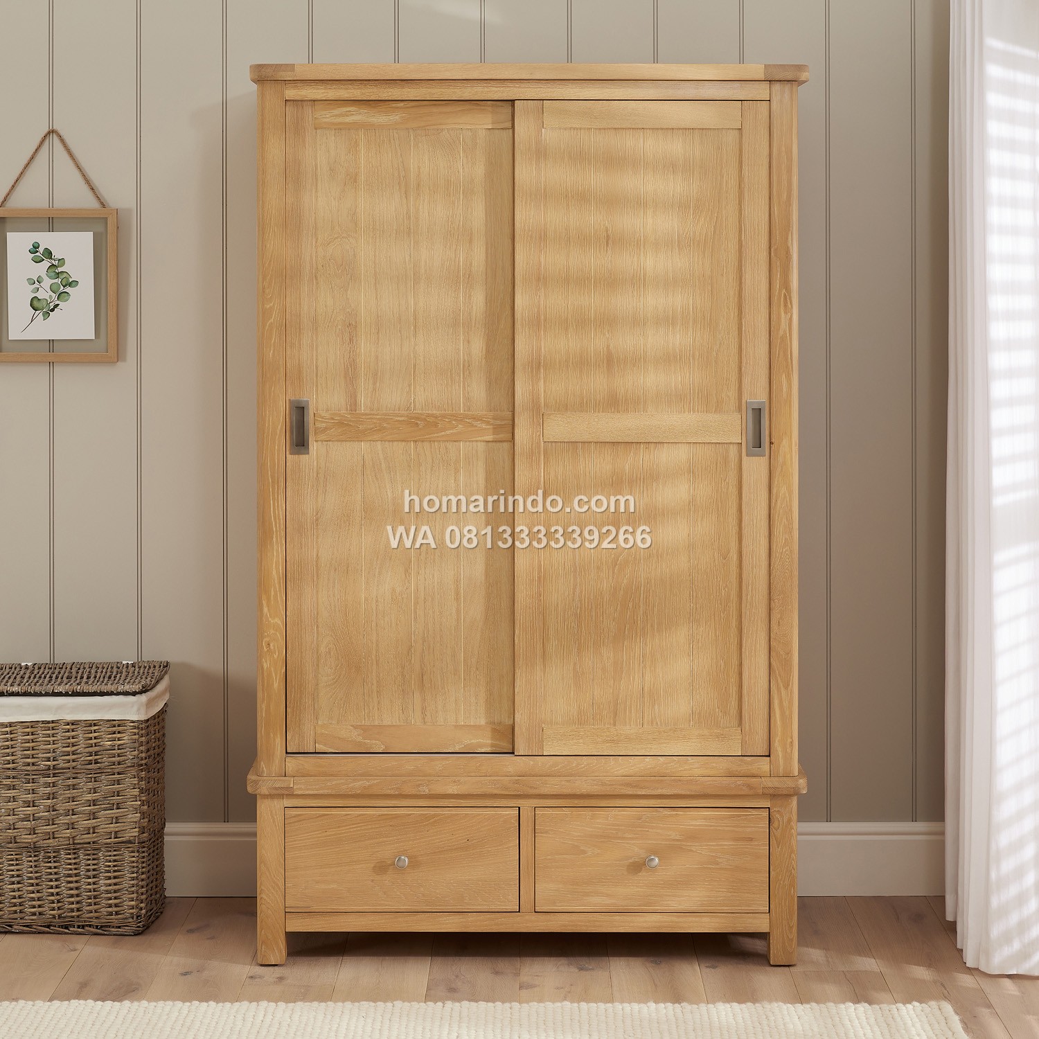 Wardrobe Kayu Jati Minimalis 2 Pintu Sliding