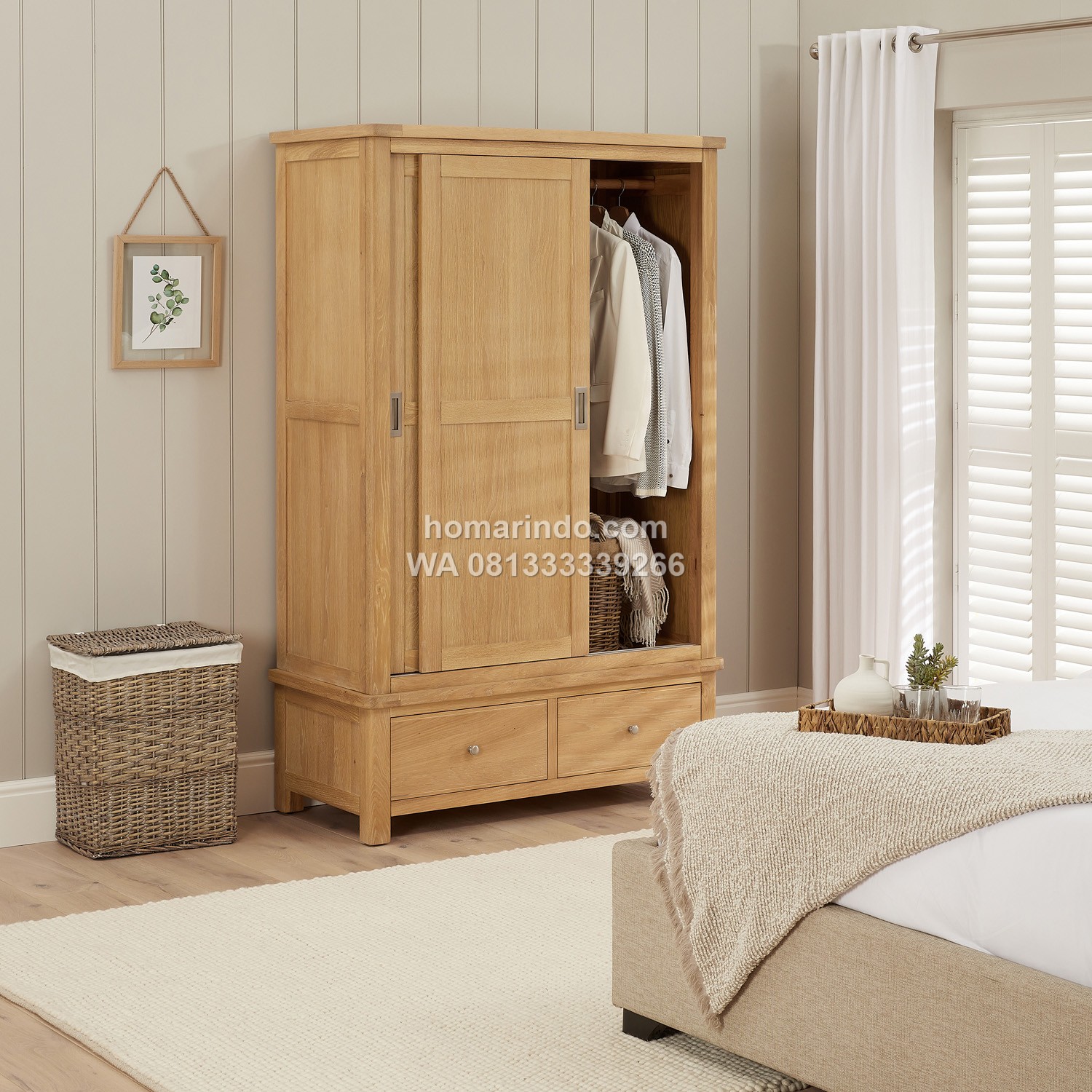 Wardrobe Kayu Jati Minimalis 2 Pintu Sliding