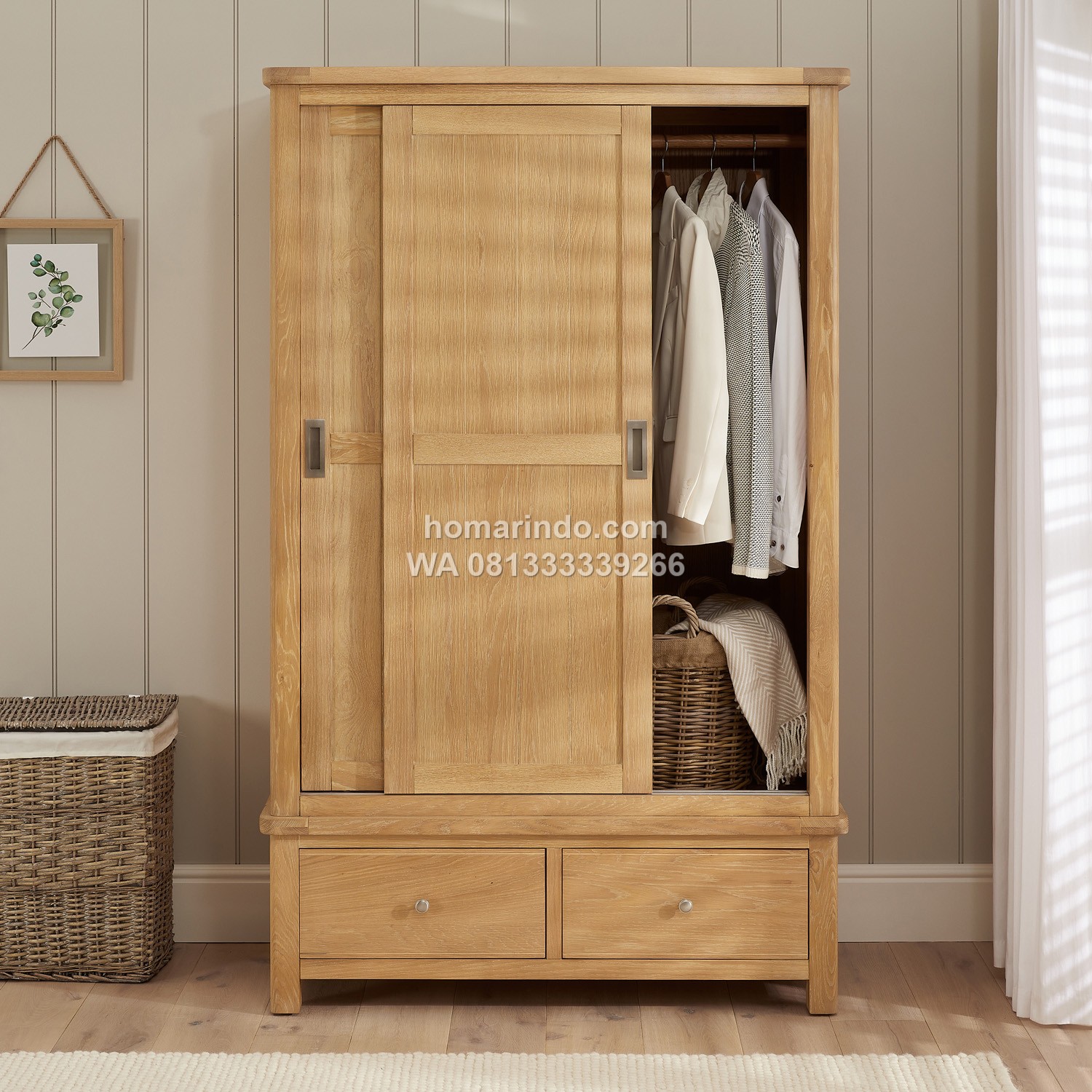 Wardrobe Kayu Jati Minimalis 2 Pintu Sliding Wardrobe Kayu Jati Minimalis 2 Pintu Sliding