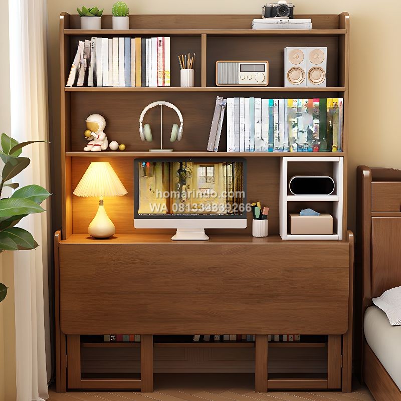 Meja Belajar Lipat Hemat Ruang Dengan Rak Minimalis