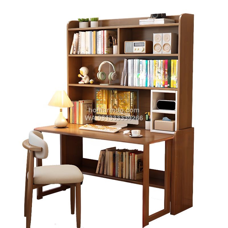 Meja Belajar Lipat Hemat Ruang Dengan Rak Minimalis