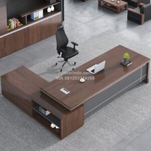 Meja Direksi Klasik Minimalis L Shape Warna Coklat