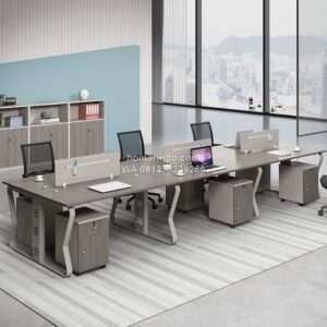 Meja Kerja Partisi 6 Orang Desain Minimalis Dengan Penyimpanan