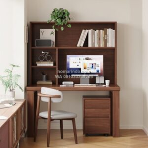 Meja Komputer Dengan Rak Minimalis Kayu Jati