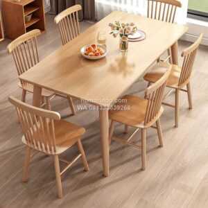 Meja Makan Kayu Jati Minimalis 6 Kursi Warna Natural