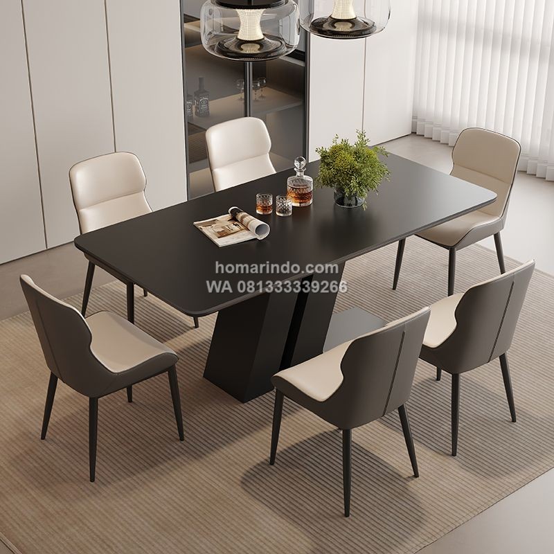 Meja Makan Persegi Panjang 6 Kursi Minimalis Modern Mewah