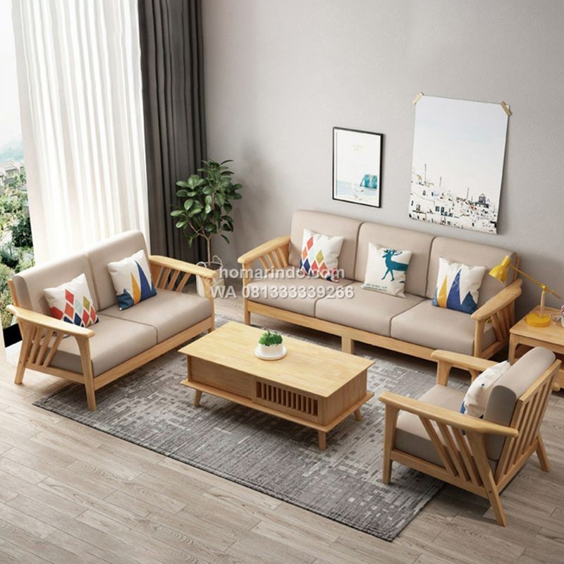 Kursi Tamu Minimalis Modern Kayu Jati Dengan Bantalan